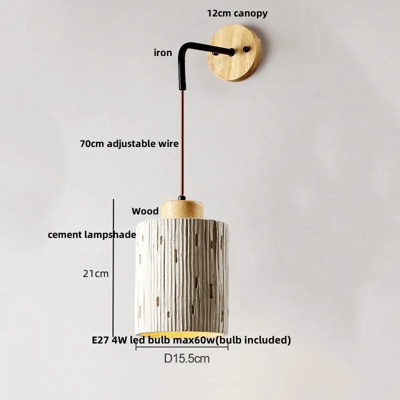 Modern cream ceramic and wood wall light bedroom pull chain switch