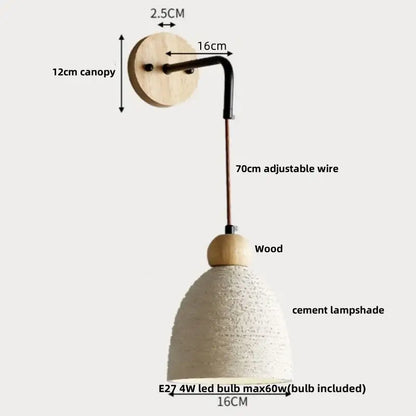 Modern cream ceramic and wood wall light bedroom pull chain switch
