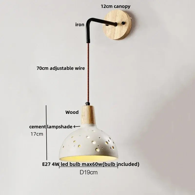Modern cream ceramic and wood wall light bedroom pull chain switch