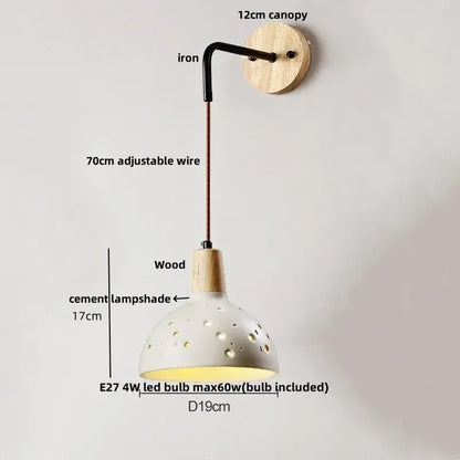 Modern cream ceramic and wood wall light bedroom pull chain switch
