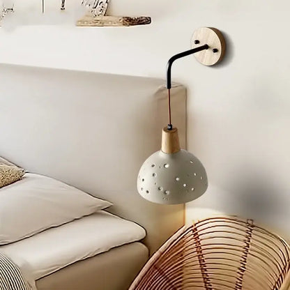 Modern cream ceramic and wood wall light bedroom pull chain switch