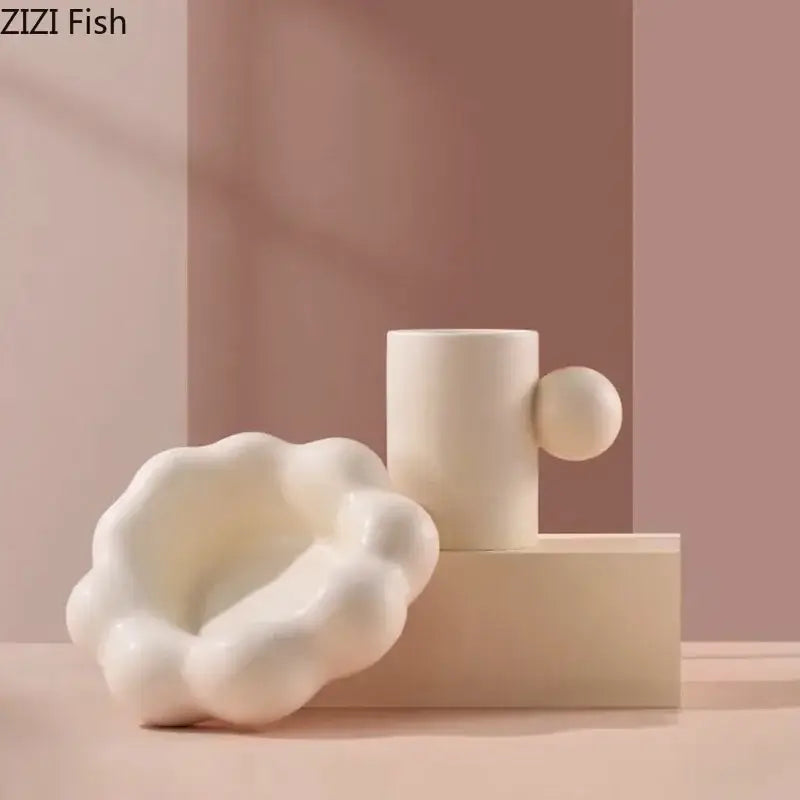 Modern cream ceramic cup and saucer set dining room cloud base