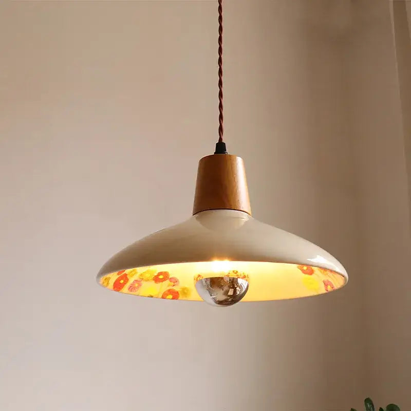 Modern cream ceramic led pendant light kitchen floral brass accent
