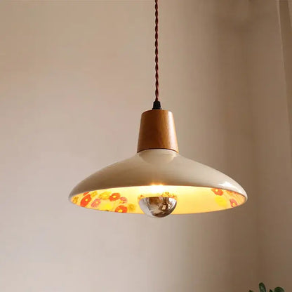 Modern cream ceramic led pendant light kitchen floral brass accent