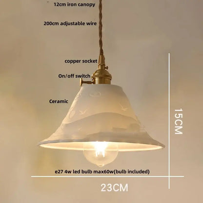 Modern cream ceramic led pendant light kitchen floral brass accent