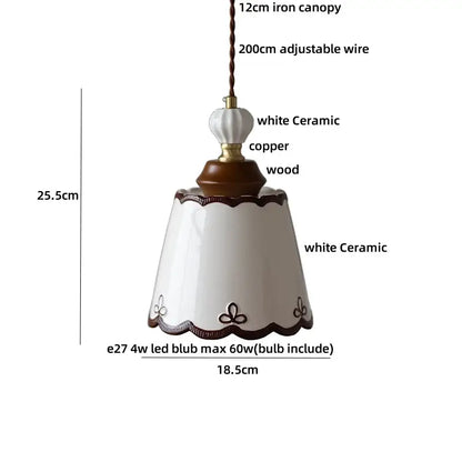 Modern cream ceramic led pendant light kitchen floral brass accent