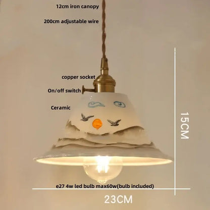 Modern cream ceramic led pendant light kitchen floral brass accent