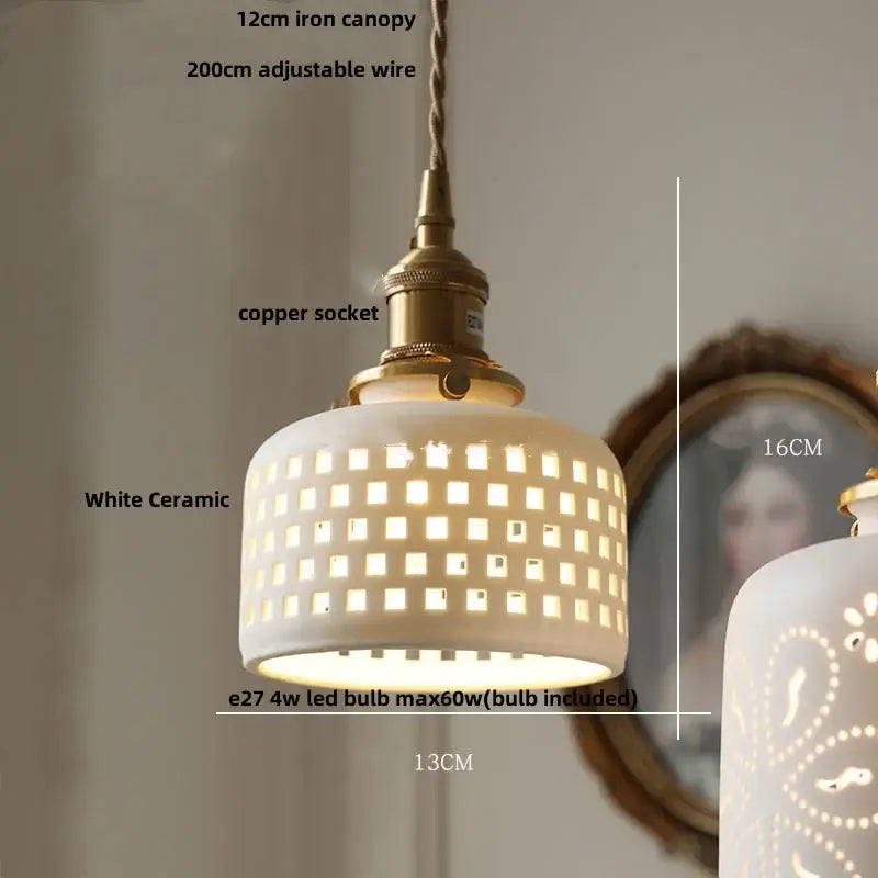 Modern cream ceramic led pendant light kitchen floral brass accent