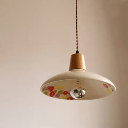 Modern cream ceramic led pendant light kitchen floral brass accent
