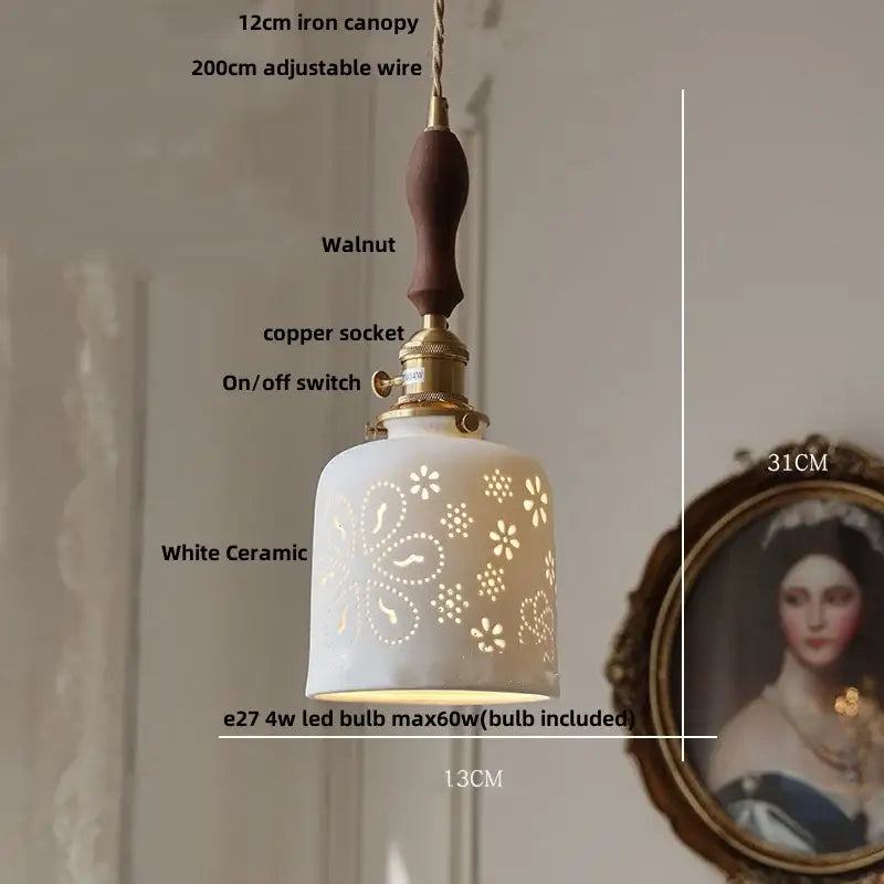 Modern cream ceramic led pendant light kitchen floral brass accent