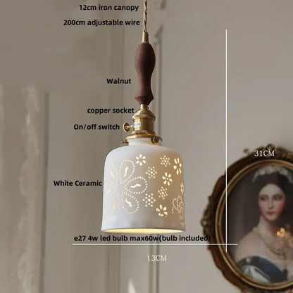 Modern cream ceramic led pendant light kitchen floral brass accent