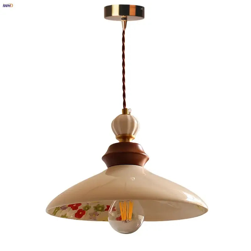 Modern cream ceramic led pendant light kitchen floral brass accent