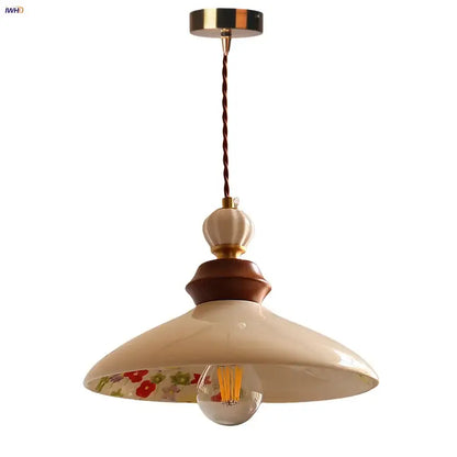 Modern cream ceramic led pendant light kitchen floral brass accent