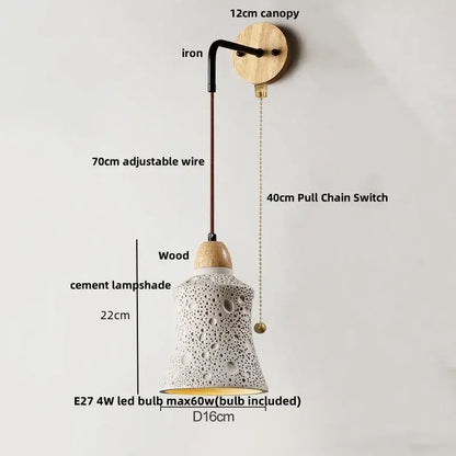Modern cream ceramic wall lamp with pull chain switch bedroom light