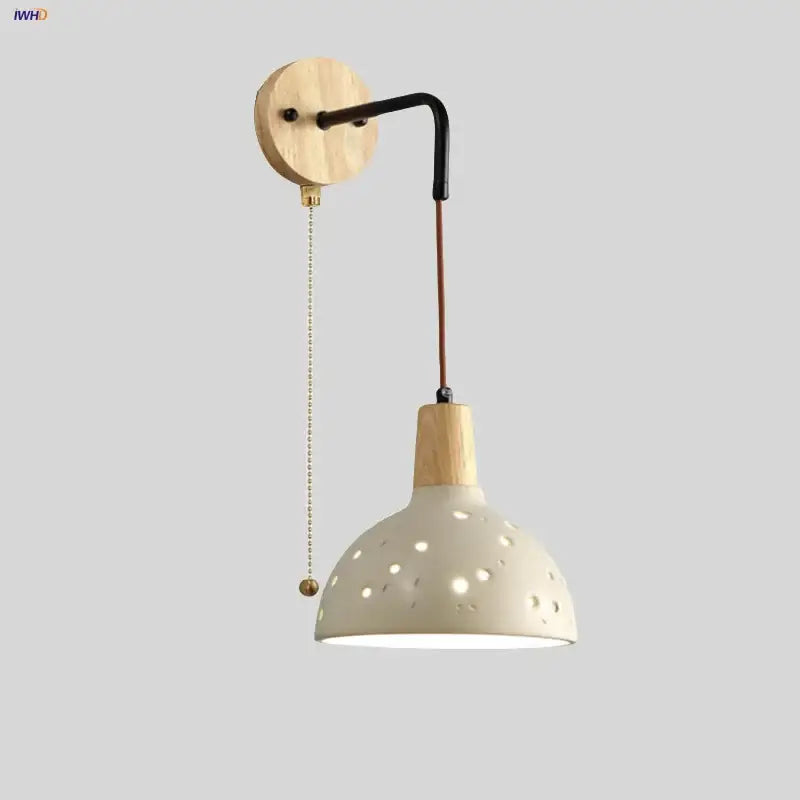 Modern cream ceramic wall lamp with pull chain switch bedroom light