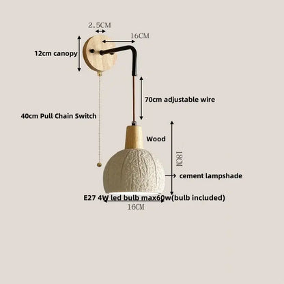 Modern cream ceramic wall lamp with pull chain switch bedroom light