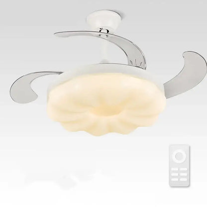 Modern cream cloud ceiling fan light with silver blades for bedroom