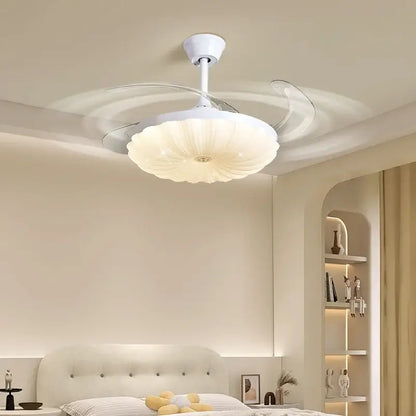 Modern cream cloud ceiling fan light with silver blades for bedroom