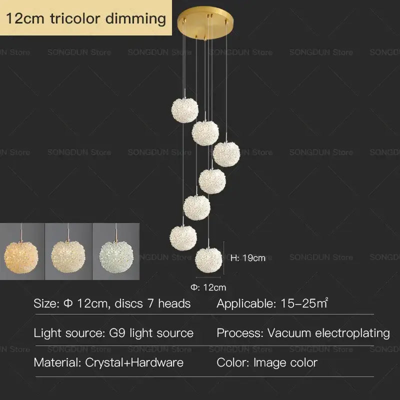 Modern cream crystal round room chandelier bedroom pendant light