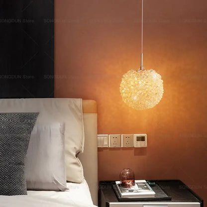 Modern cream crystal round room chandelier bedroom pendant light