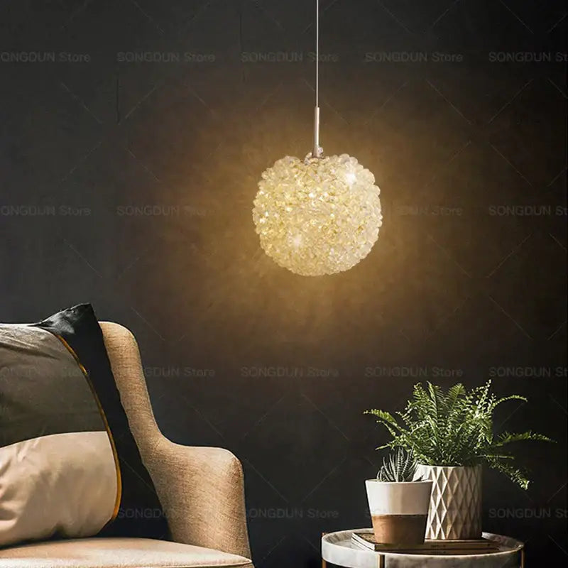 Modern cream crystal round room chandelier bedroom pendant light
