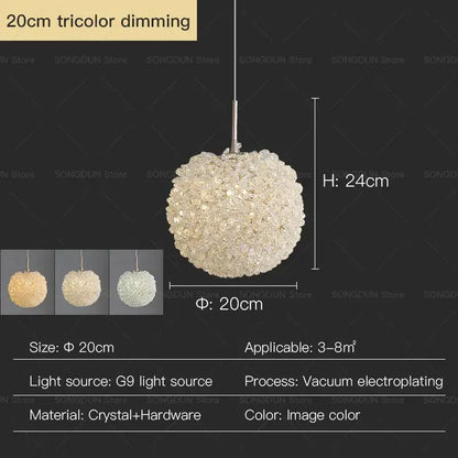 Modern cream crystal round room chandelier bedroom pendant light