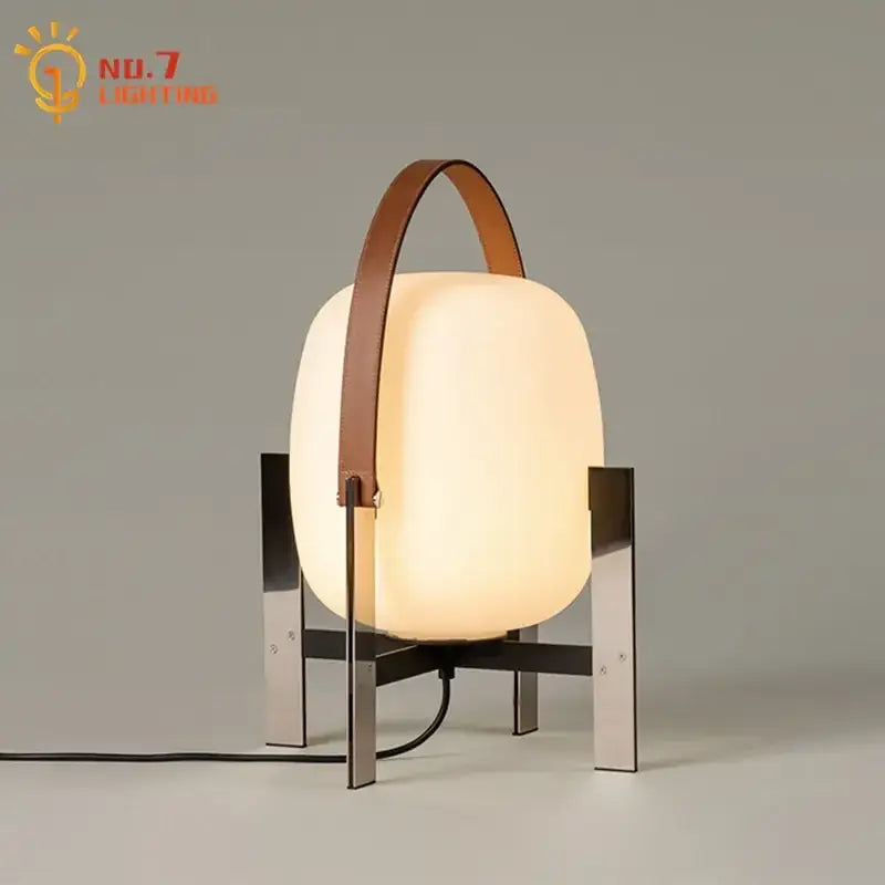 Modern cream designer metal glass table lamp bedroom with leather handle
