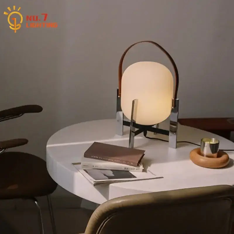 Modern cream designer metal glass table lamp bedroom with leather handle