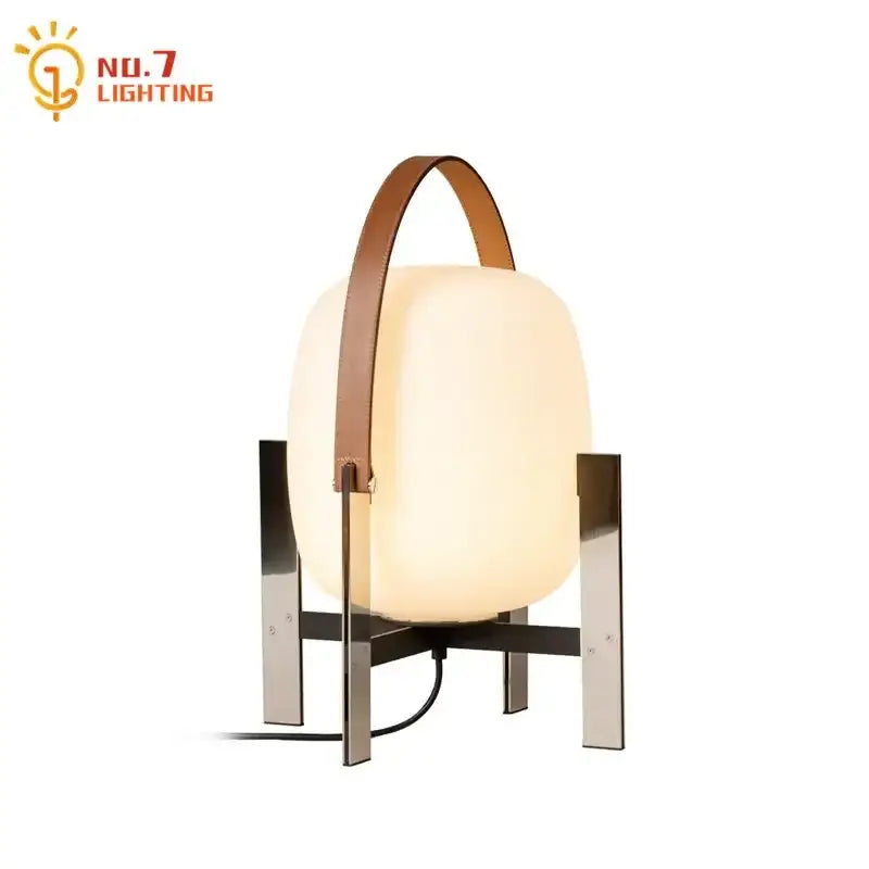 Modern cream designer metal glass table lamp bedroom with leather handle