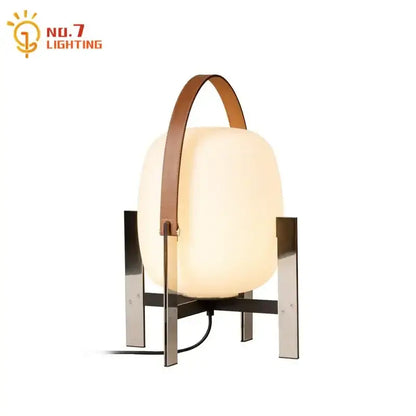 Modern cream designer metal glass table lamp bedroom with leather handle