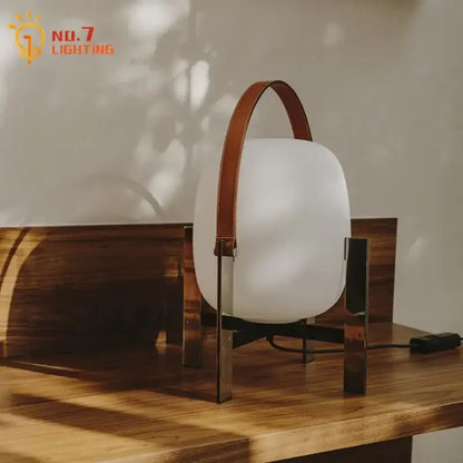 Modern cream designer metal glass table lamp bedroom with leather handle