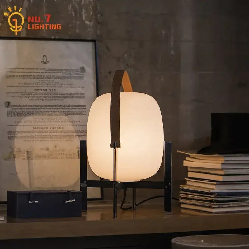 Modern cream designer metal glass table lamp bedroom with leather handle