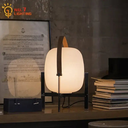 Modern cream designer metal glass table lamp bedroom with leather handle