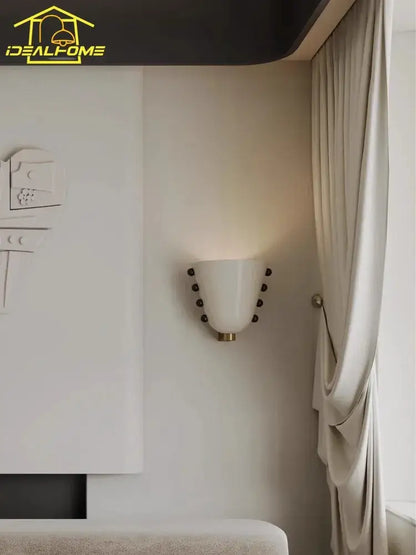 Modern cream glass wall lamp white & gold sconce for bedroom