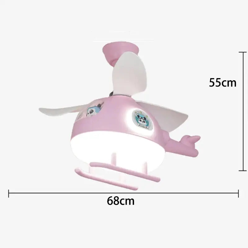 Modern cream helicopter ceiling fan lights kids bedroom panda design