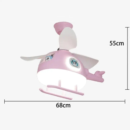 Modern cream helicopter ceiling fan lights kids bedroom panda design