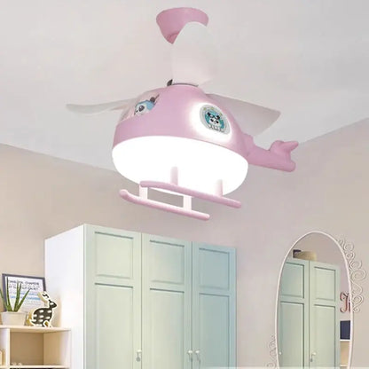 Modern cream helicopter ceiling fan lights kids bedroom panda design