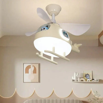 Modern cream helicopter ceiling fan lights kids bedroom panda design