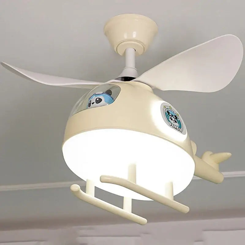 Modern cream helicopter ceiling fan lights kids bedroom panda design