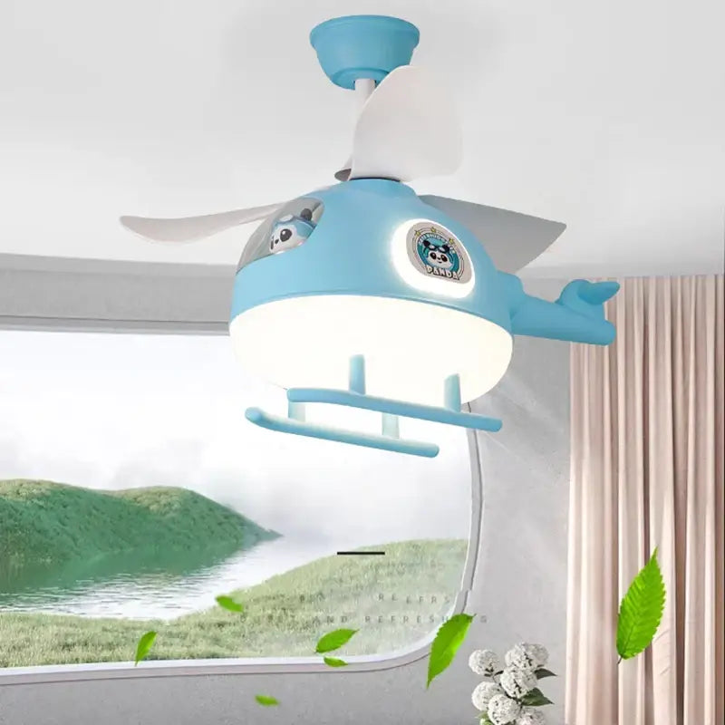 Modern cream helicopter ceiling fan lights kids bedroom panda design