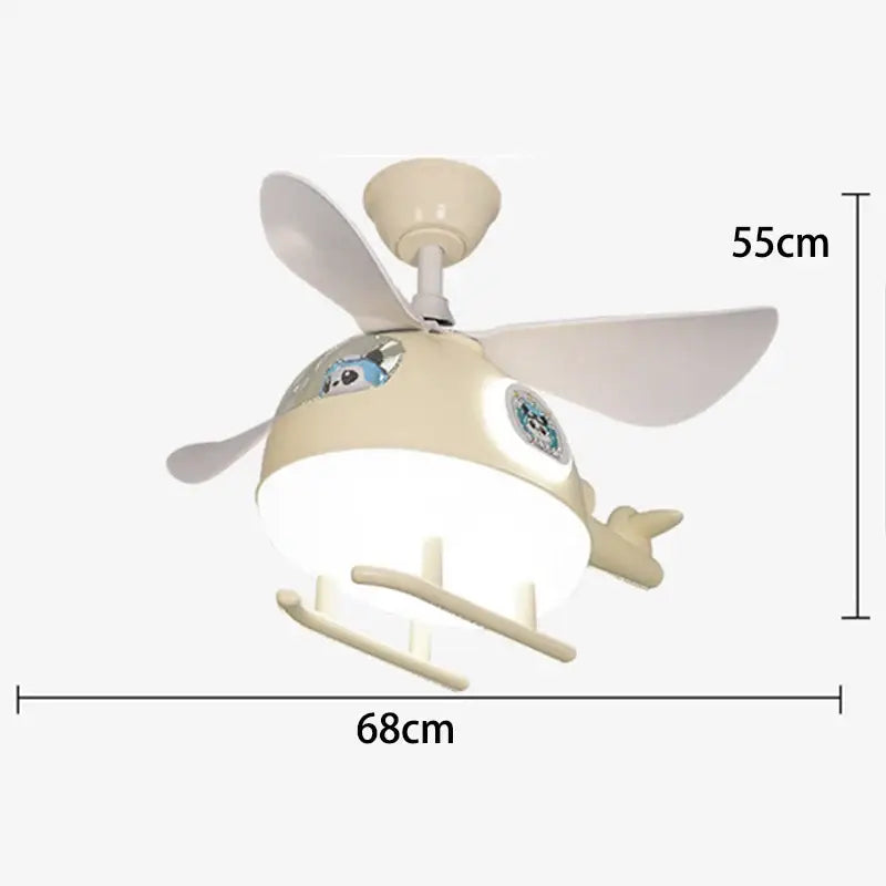 Modern cream helicopter ceiling fan lights kids bedroom panda design