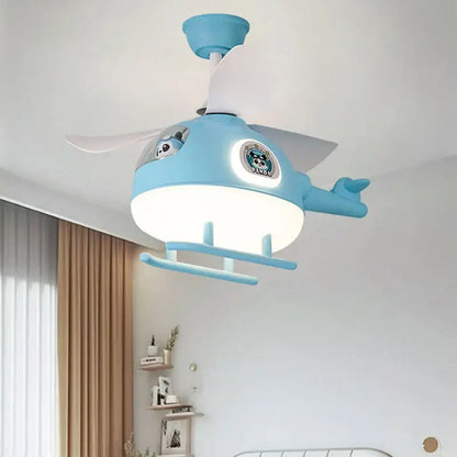 Modern cream helicopter ceiling fan lights kids bedroom panda design