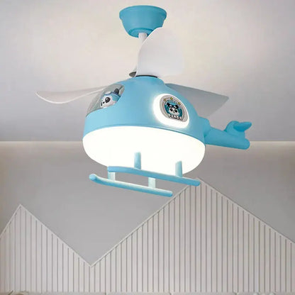 Modern cream helicopter ceiling fan lights kids bedroom panda design