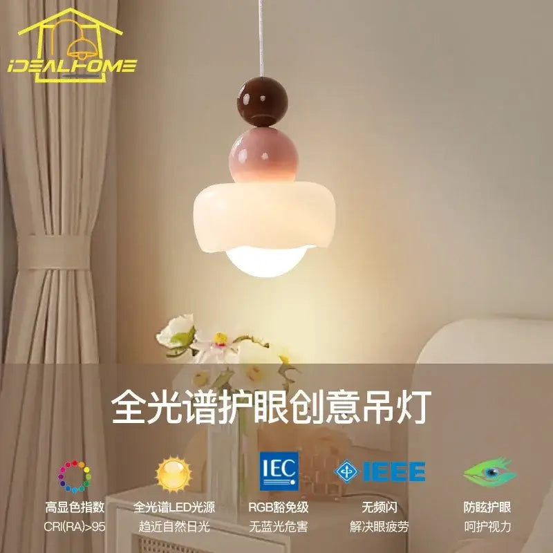 Modern cream & pink stacked resin pendant light bedroom cream
