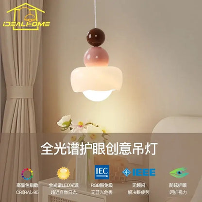 Modern cream & pink stacked resin pendant light bedroom cream