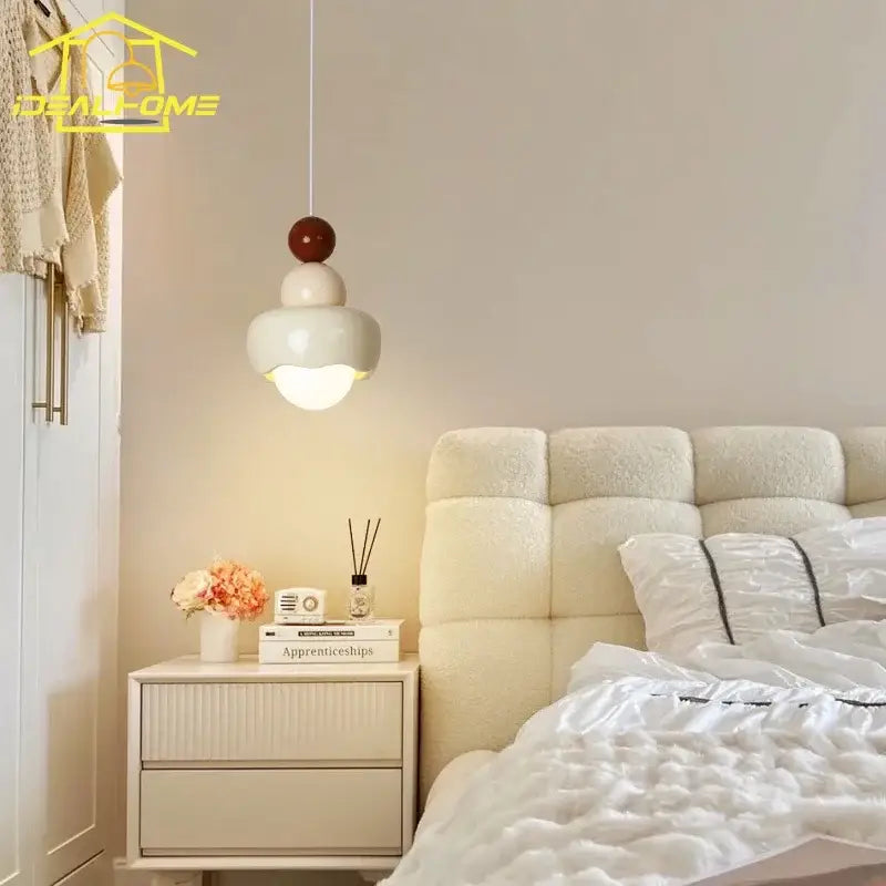 Modern cream & pink stacked resin pendant light bedroom cream