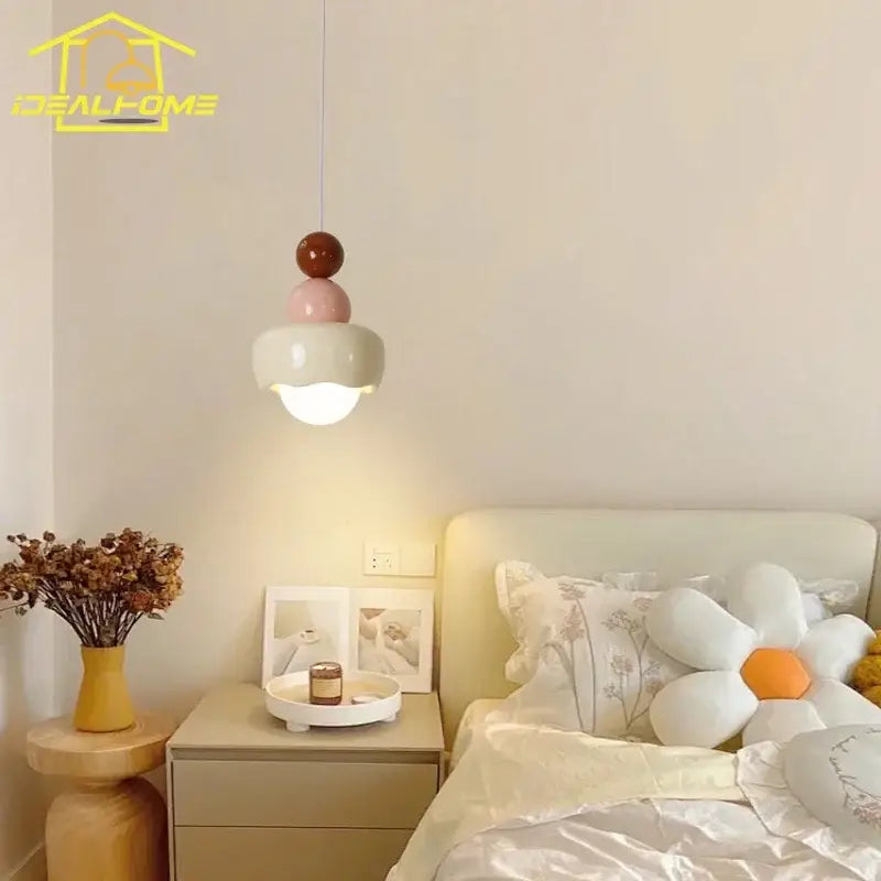 Modern cream & pink stacked resin pendant light bedroom cream