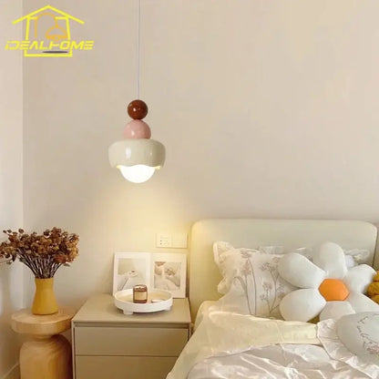 Modern cream & pink stacked resin pendant light bedroom cream