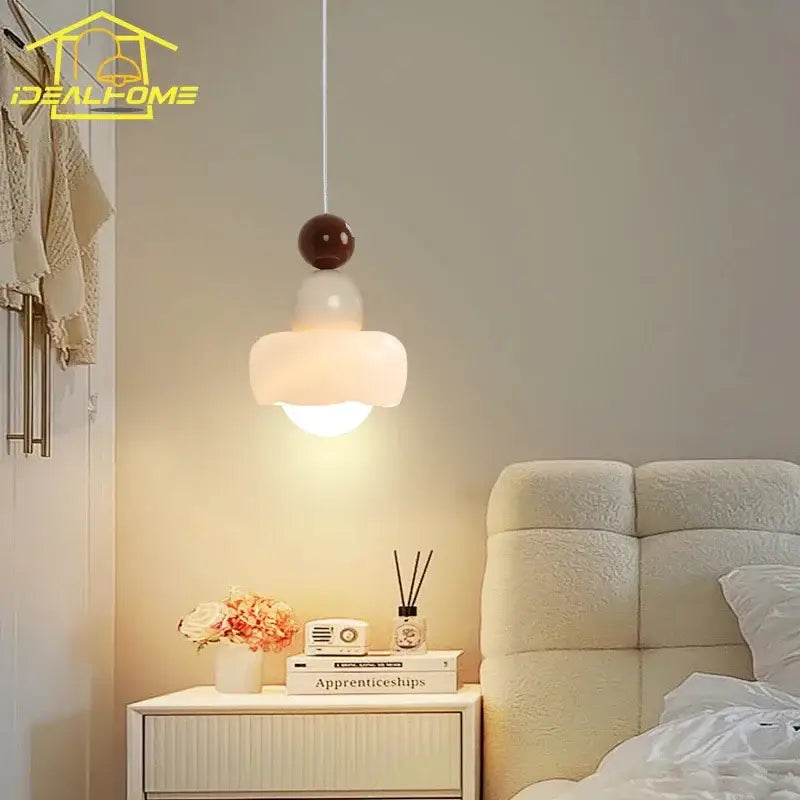 Modern cream & pink stacked resin pendant light bedroom cream