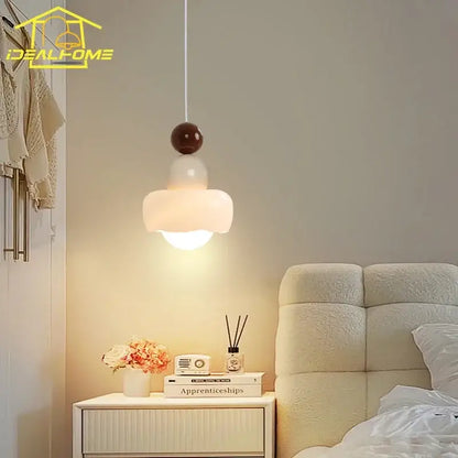 Modern cream & pink stacked resin pendant light bedroom cream